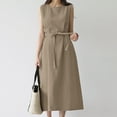 thumbnail image 2 of Wycnly Womens Dresses Sleeveless Round Neck Solid Casaul Long Summer Dress with Tie Loose Swing Soft Cottin Linen Tank Dresses Beige XL Clearance Clothes, 2 of 7