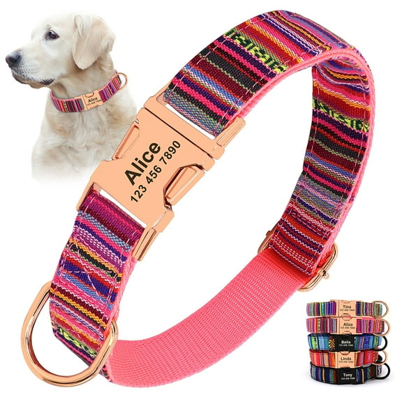 Pet Artist Ethnic Bohemian Style Nylon Personalized Dog Collar Custom Engraved Pet Name Number ID Tag Strip Pattern