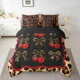 thumbnail image 3 of Manfei Chic Fashion Ribbon Twin Bedding Sets 7-Piece for Women, Bowknot Cherry Bedding Comforter Set, Cheetah Leopard Print Reversible Sheet Sets, Lightweight Room Decor, 3 of 8