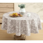 Home Bargains Plus Taupe Grapevine Print 70 inch Round Vinyl Tablecloth with Flannel Backing