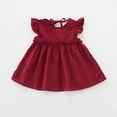 thumbnail image 2 of Hfolob Robe Chic Fille Enfants Bébé à Volants Couleur Unie Lin Tendance Décontractée Été Plage Robe d'Été 18-24 Mois, 2 of 3