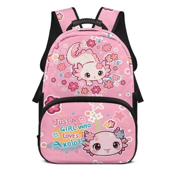 Aplkyhs Pink Cute Axolotl School Backpack for Boys Girls Ages 6-18 Large Capacity Ergonomic Padded Shoulder Straps Back to School Gift for Elementary Middle High School Students