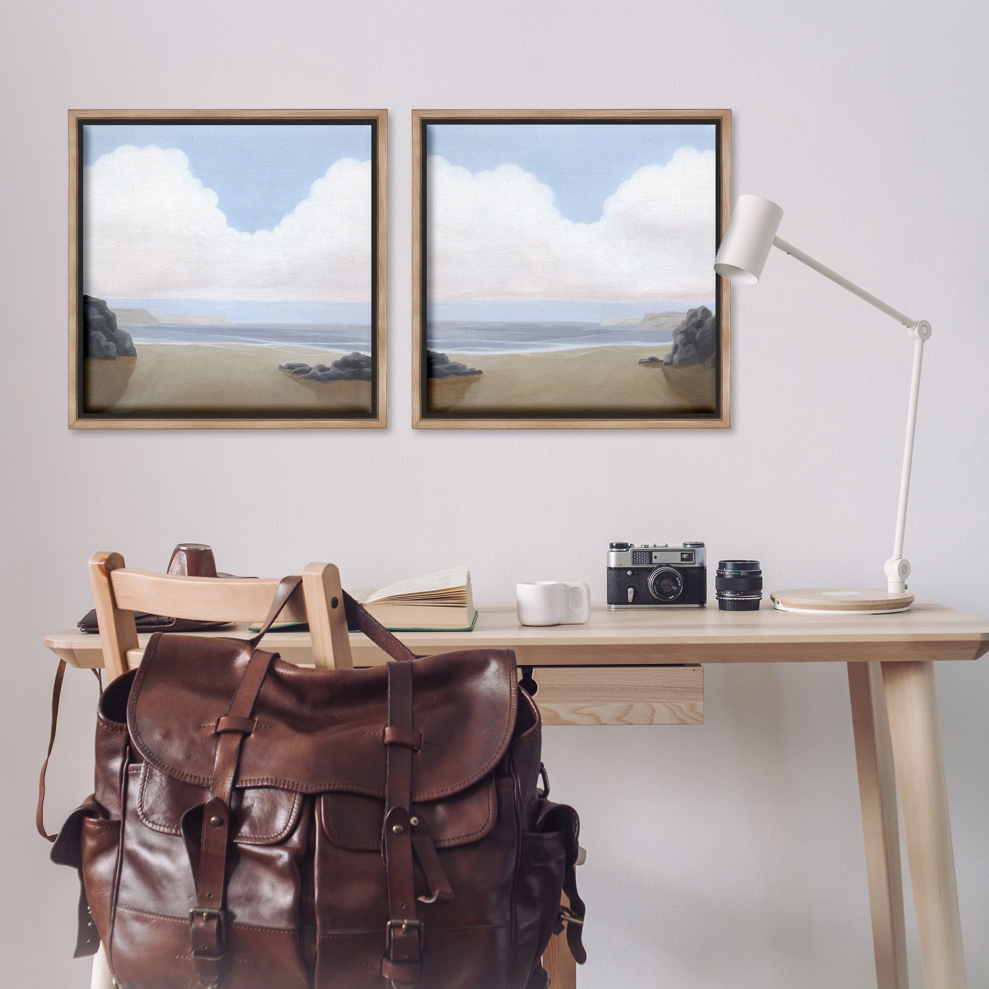 Stupell Industries Abstract Secluded Beach Alcove Nautical & Beach Painting Brown Floater Framed Canvas Art Print Wall Art, 25 x 25, Set of 2