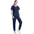 thumbnail image 4 of Minjewel Women's Stylish V-Neck Short Sleeve Scrubs for Women with Pockets, Lightweight & Breathable Scrub Set for Medical Professionals,Navy 2XL, 4 of 7