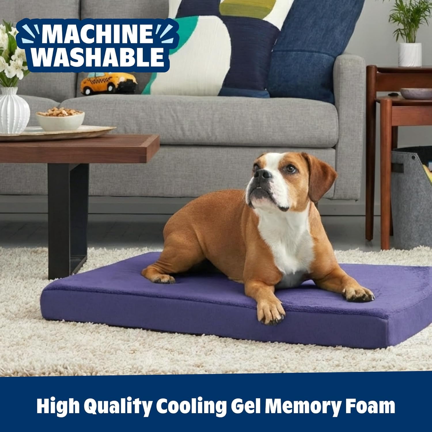 Orthopedic Dog Bed with Memory Foam, Premium Comfort for Joint Relief and Restful Sleep, Durable and Easy to Clean - Navy, Medium