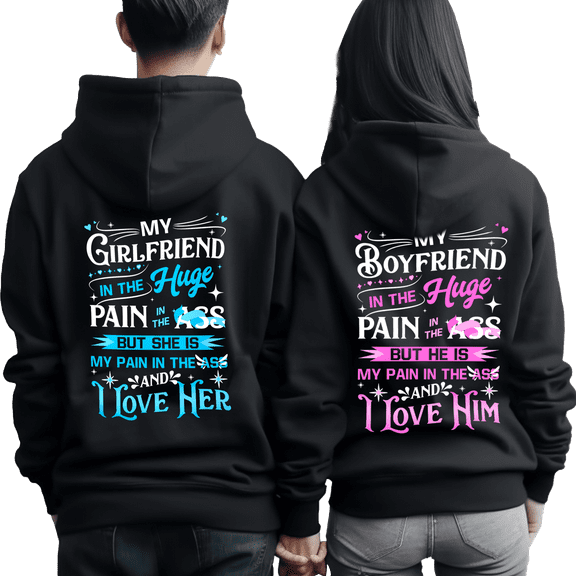 Lotusprinthandmade My Boyfriend/My Girlfriend In The Huge Pain Couple Matching Black Hoodie 2D S-5XL 50/50 cotton/polyester mix (S)