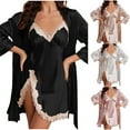 thumbnail image 4 of Women's Sexy Lace Sleepwear Slip Satin Nightgown & Robes Set 2 Piece Spaghetti Strap Silk Nightwear for Bride Party, 4 of 5