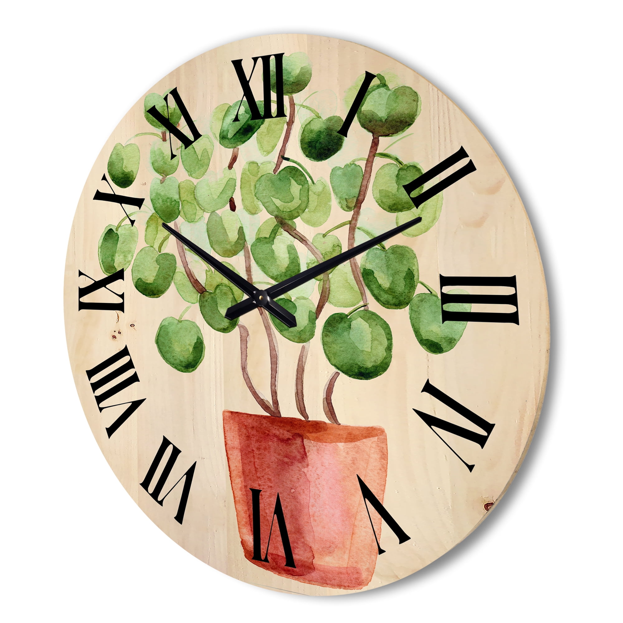 Designart 'Abstract Chinese Money Plant In Pot' Traditional Wood Wall Clock