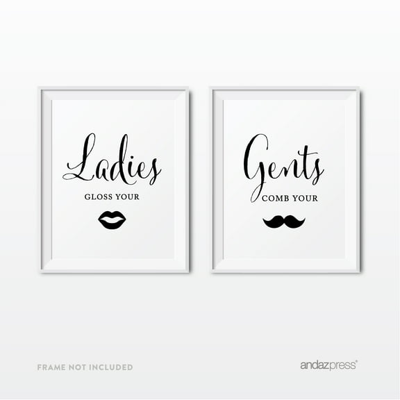 Gloss Your Lips, Comb Your Mustache Black Formal Black & White Wedding Party Signs, 2-Pack