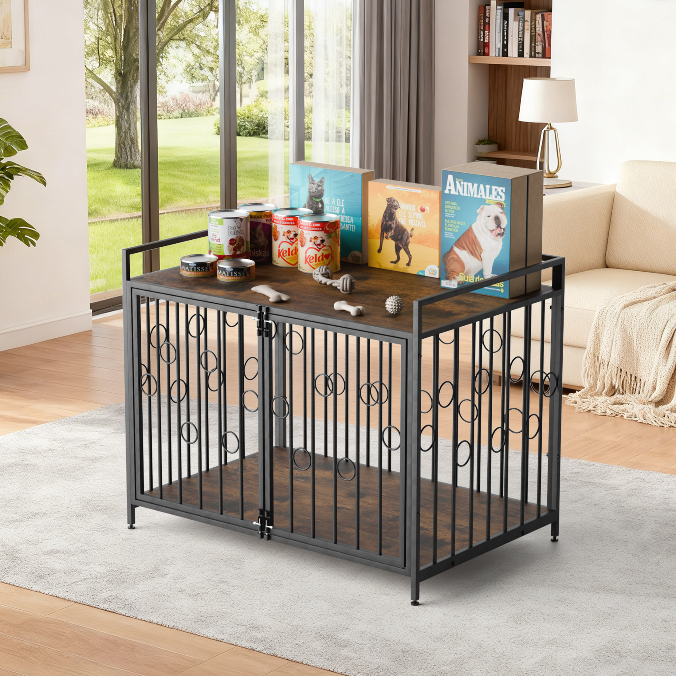 TIME RAY Dog Crate Furniture for Small Dog with Double-Doors , Dog Kennel Indoor Decorative Pet House Dog Cage Table, Brown