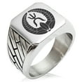 thumbnail image 1 of Stainless Steel Okubo Samurai Crest Geometric Pattern Biker Style Polished Ring, 1 of 1