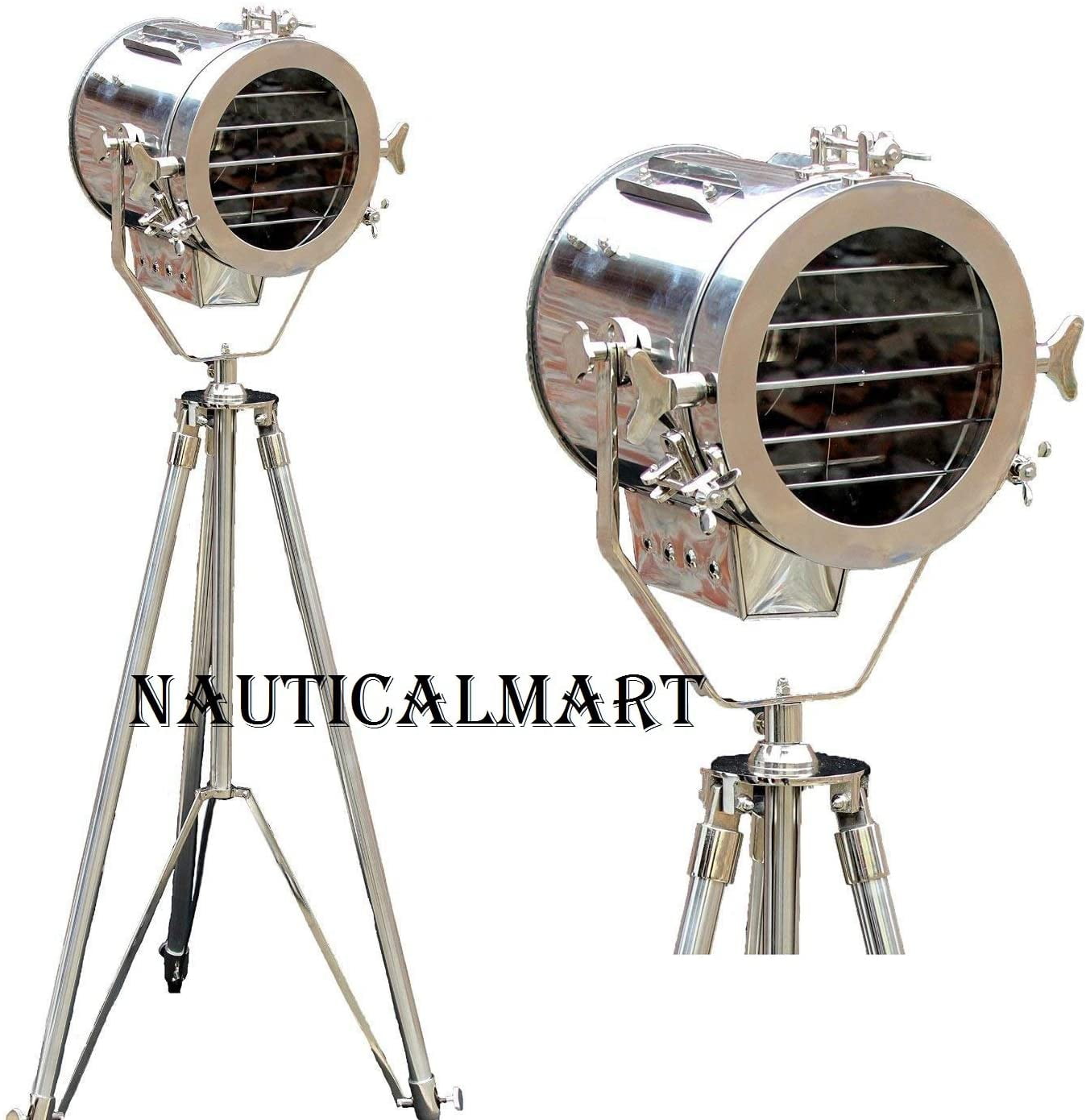 ROYAL DESIGNER NAUTICAL CHROME SPOT LIGHT TRIPOD FLOOR LAMP SEARCHLIGHT LAMP 