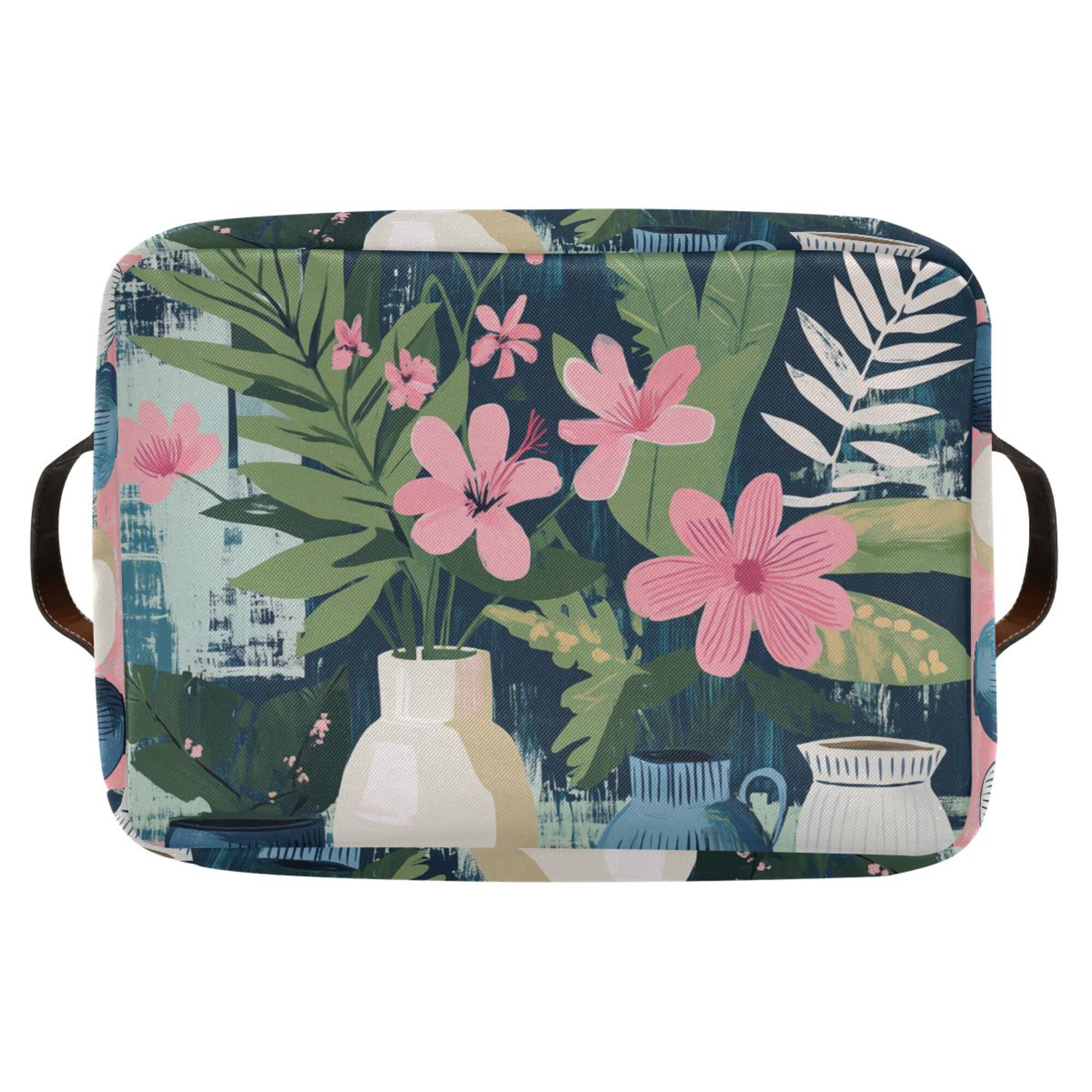 Yayeee Canvas Storage Basket with Handles for Shelves Fabric Bins Closet Organizer, Green Floral