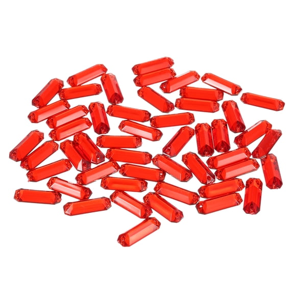 50Pcs 19x7mm Flat Back Sew on Rectangle Plastic Rhinestones Beads, Dark Red