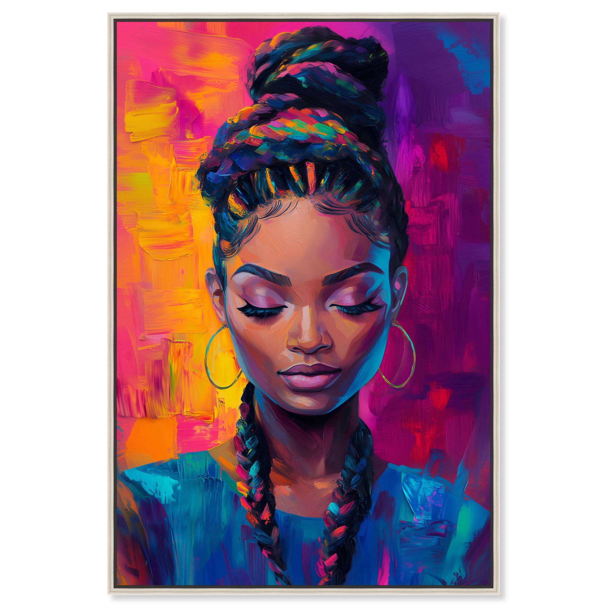 Bold Colorful Braids Canvas Glam Portraits by Art Remedy, Silver Frame, 36 x 54
