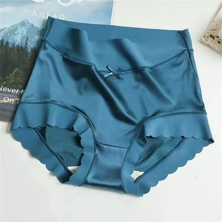 Alitao High Waisted Underwear for Women Plus Size Underwear Premium Satin Ice Silk High Waist Panties Satin Seamless Shaping Briefs Seamless Underwear Womens Underwear Blue M