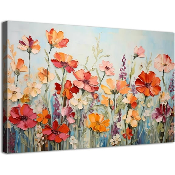Aaheei Red Poppy Flower Wall Art Abstract Daisy Floral Pictures Living Room Wall Decor Colorful Wildflower Canvas Poster Nature Botanical Artwork for Bathroom Bedroom Home Decorations