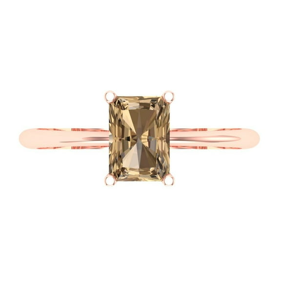 Clara Pucci 14K Rose Gold 1ct Champagne Solitaire Ring for Women