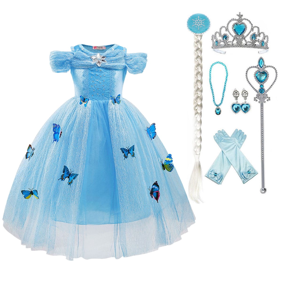 HAWEE Girls Princess Costume Butterfly Blue Fancy Party Birthday Dress