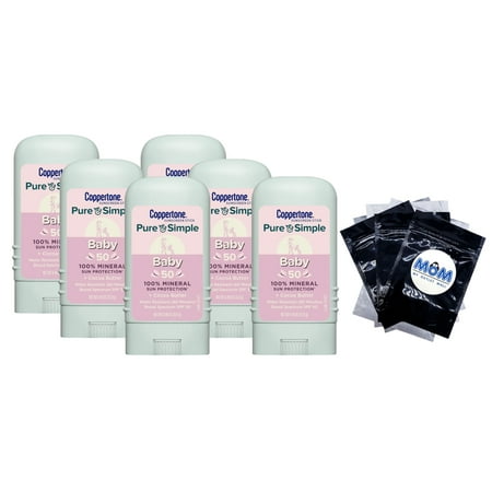 Pure and Simple Baby Sunscreen Stick SPF 50 - 6 pack - 0.49 oz per pack - Coppertone - plus 3 My Outlet Mall Resealable Storage Pouches
