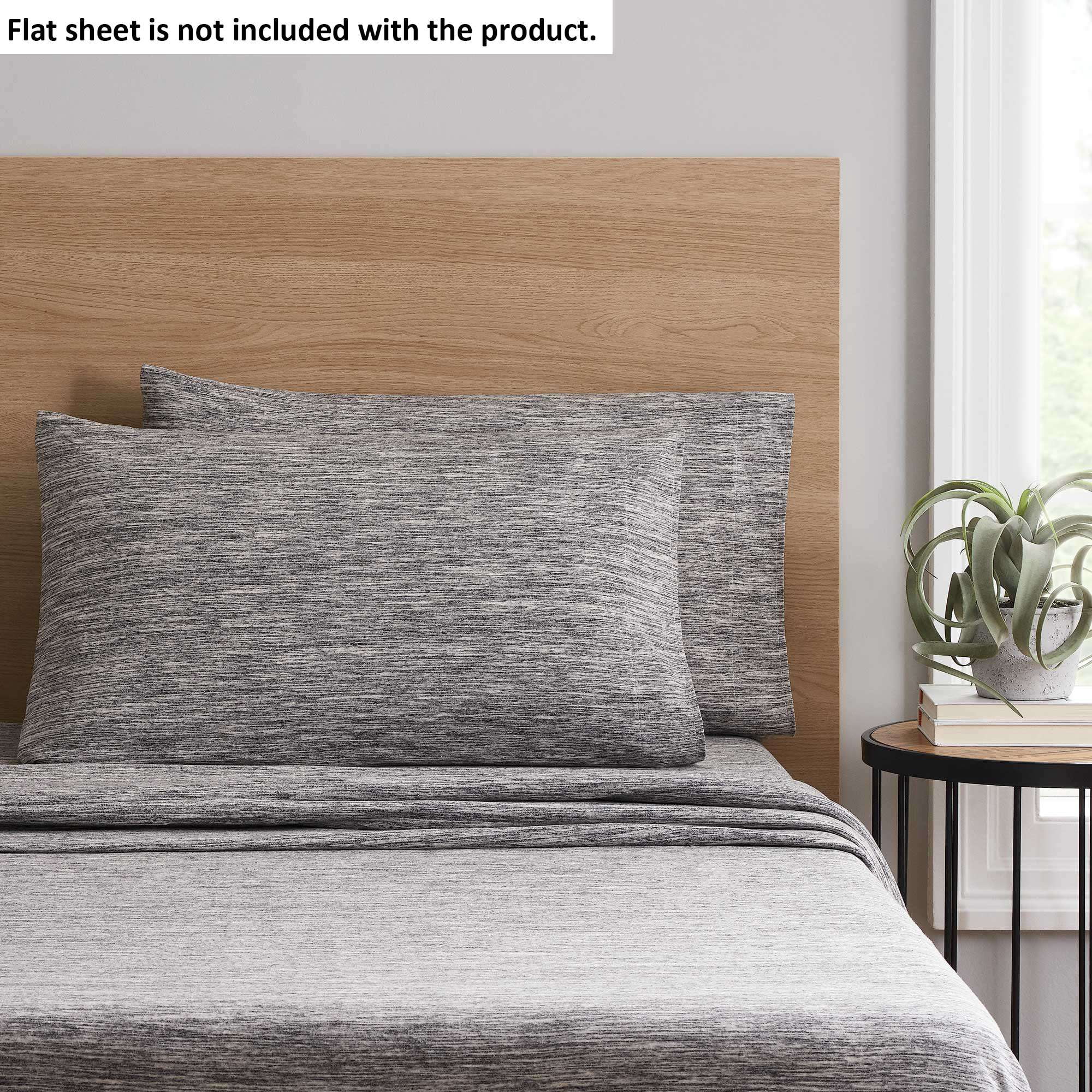 Mainstays 2 Pack Jersey Adult Fitted Sheet Set, Cotton Blended, Gray Heather & Gray Space Dyed, Twin-XL, 4Pieces