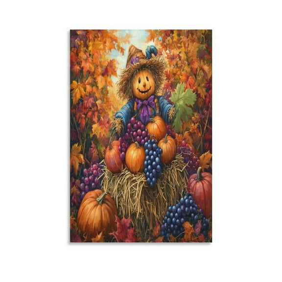 Pumpkin Corn Floral Thankful Canvas Wall Art 20x30inch Canvas Prints Autumn Harvest Scene with Pumpkins Cornstalks And Grape Living Room Art Nursery Living Room Décor No Frame