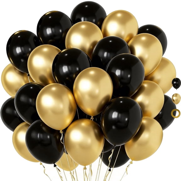 Black and Gold Balloons, 50pcs 12 Inch Metallic Gold and Black Balloons for Birthday, Retirement, Graduation Party Decorations