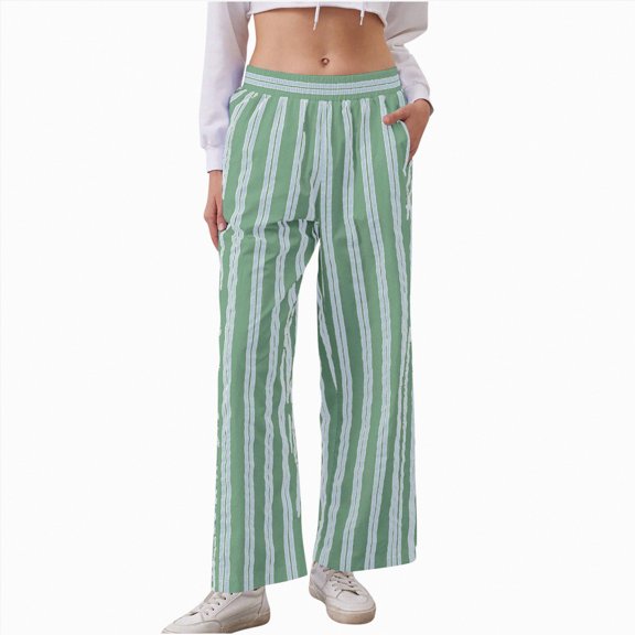 Duqingm Womens Lounge Pants Women's Wide Leg Striped Pants Casual Drawstring Elastic Low Rise Pajama Pants Lounge Wear Trousers Mint Green,XL