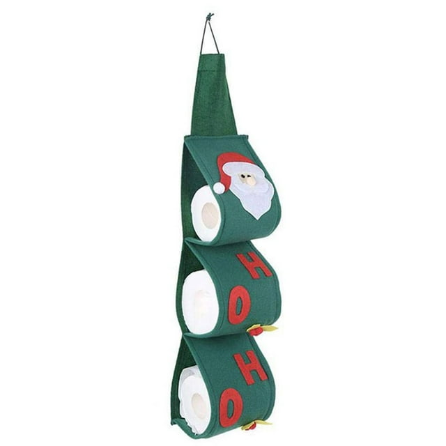 Bolsa colgante para toalla de papel navideña, soporte para rollo de papel de Papá Noel, funda para pañuelos colgantes