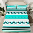 thumbnail image 2 of Feelyou Cyan Stripes Lines Twin Sheet Sets, Vintage Square Triangle Twin Fitted Sheet, Chic Abstract Theme Flat Sheet, Lightweight Room Decor, 3-Piece, 2 of 7