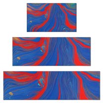 Blue Red Gold Marble Pattern Kitchen Rugs Sets Of 3,Kitchen Runner Rugs Non Skid Washable,Decorative Kitchen Floor Mats for Kitchen,Sink,Laundry,17"x30"  17"x47"   17"x59"