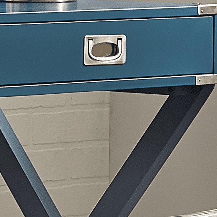 Weston Home Wood X-Base Campaign Writing Desk with Drawers, Blue Steel