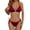 Deep Red, variant on Women's Adjustable Triangle Bikini Set Ribbed Halter Neck Swimsuit with Tie Side Bottoms, Pink Swimwear for Beach White M