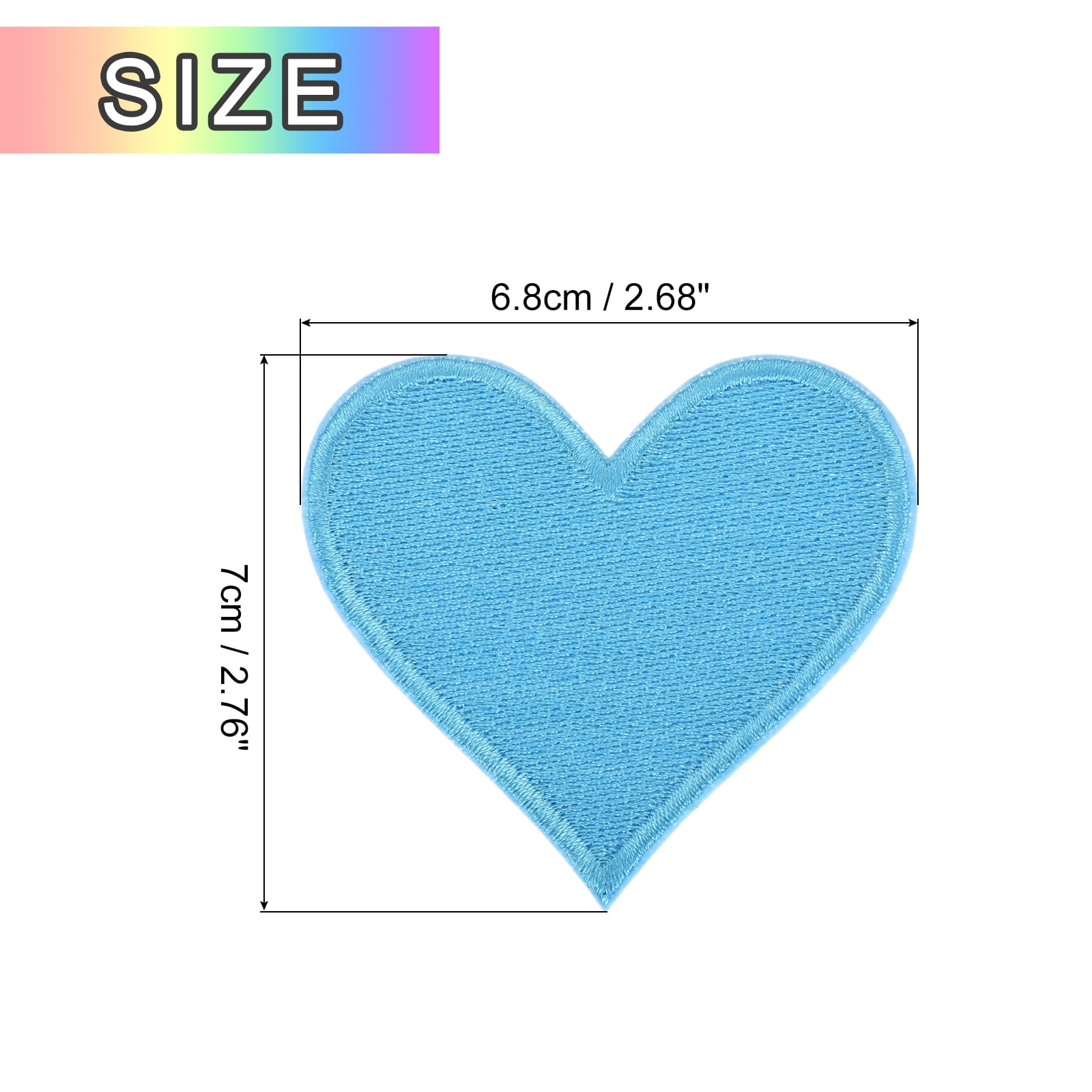 Heart Shaped Iron on Patches 6.8x7cm Embroidered Sew Patches Appliques for Clothing Repair Backpack Shoes Decoration Sky Blue 120Pcs