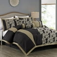 thumbnail image 2 of Chezmoi Collection Kelsey Comforter Set Oversized King Size, 7-Piece Black Gold Hibiscus Floral Jacquard Bedding Set, 2 of 9