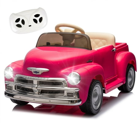 NIGSQJB 12V Chevrolet 3100 Pickup Kids Ride On Car w/Parents Control, 4.35 km/h Electric Car w/LED Lights,Bluetooth,USB,Music,Microphones,Vintage Modeling, Gift for Kids Aged 3+, Pink