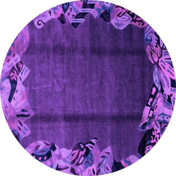 Ahgly Company Indoor Round Abstract Purple Modern Area Rugs, 3' Round