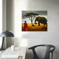 thumbnail image 4 of Acheng African Wall Art for Living Room, Landscape of Black Women with Baby Canvas Prints, African Elephant and Giraffe Under the Tree in the Field, Africa Paintings Decor 20x16in, 4 of 6