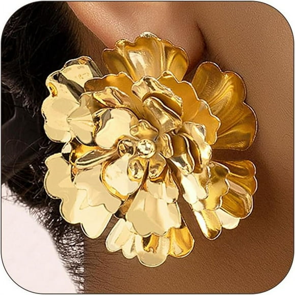czcpp-Gold Flower Earrings Statement Earrings for Women Elegant Floral Jewelry for Women Gold Statement Earrings Unique Flower Design