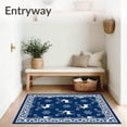 thumbnail image 3 of ODIKA 5'x7' Machine Washable Non-Slip Area Rug, Nordic Reindeer Parade Hooked Featuring Snowflake Borders High Traffic Rug, Blue, 645302, 3 of 7