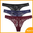 thumbnail image 3 of Bragas de encaje para mujer, ropa interior Sexy, Tanga, lencería, parte trasera en T, tentación, cintura baja, Tanga transparente, 3 piezas, 3 of 5