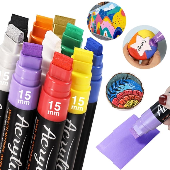 Marcadores acrílicos JanFeel con punta de fieltro gigante de 15 mm, juego de 10 colores