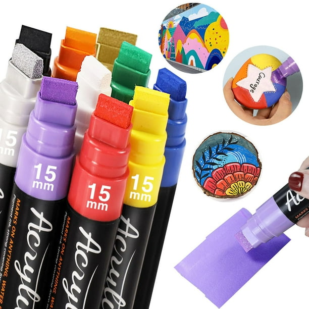 Marcadores acrílicos JanFeel con punta de fieltro gigante de 15 mm, juego de 10 colores