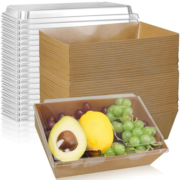 50 Pack 8x6 Charcuterie Boxes with Clear Lids Large Disposable Paper Food Containers to Go Bakery Boxes Take out Boxes Bulk for Christmas Party Salad Sandwich Cake Cookies Cocoa(Kraft)