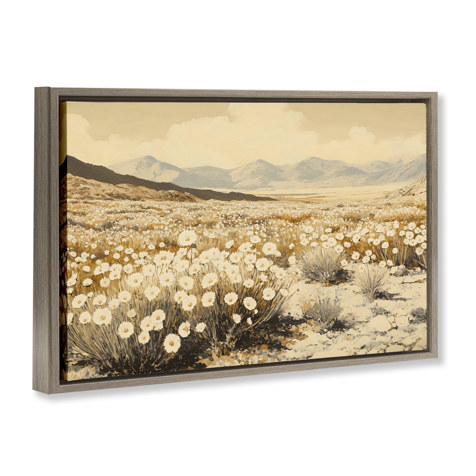 Stupell Industries Desert Wildflowers in Golden Valley Brown Framed Floater Canvas Wall Art, design by Franklyn Gregory