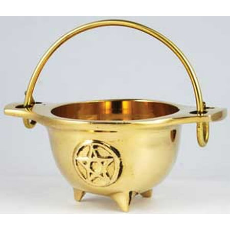 Patio Design Tool Cauldron Brass Pentacle Design Symbol of Earth 3 Footed Pot with Hanging Handle Can Be Used For Burning Incense Cones Resins and Powders Meditation Relaxation Tool 3