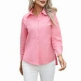 thumbnail image 2 of Women's Button Down Shirts Long Sleeve Dress Shirts Wrinkle Free Collared Work Office Tops Pink 5XL, 2 of 9