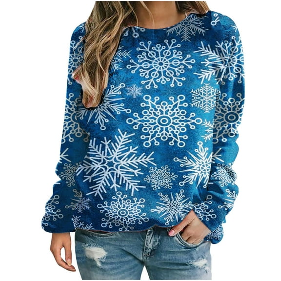 Dyegold Christmas Sweatshirt Women Savings Xmas Snowflake Casual Hoodie Merry Christmas Crewneck Ladies Plus Size Shirts Novelty Teen Girls Cute Tops Funny Sweatshirt Blouse Graphic Sweater