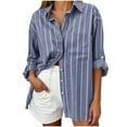 thumbnail image 3 of Horkkom Striped Shirt Women Long Sleeve Button Down Shirts Fall Casual Loose Work Tops with Pocket M, Gifts for Women, 3 of 10