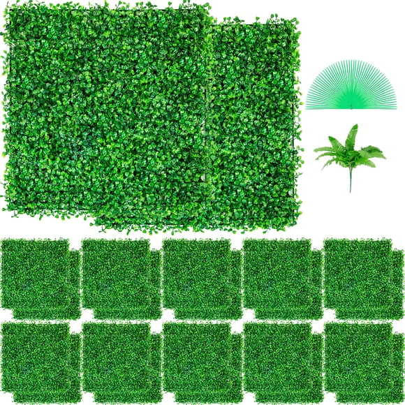 VEVOR Artificial Boxwood Panel UV 24pcs Boxwood Hedge Wall Panels Artificial Grass Backdrop Wall 10 in x 10 in 4 cm Green Grass Wall, Fake Hedge for Decor Privacy Fence Indoor, Outdoor Garden Backyard